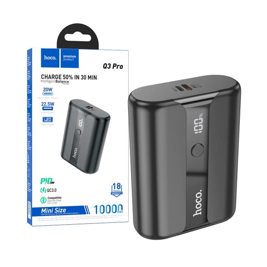 Banco de Potencia Hoco Q3 Pro con Pantalla de Luz y Entrada Tipo-C 10000mAh Negro